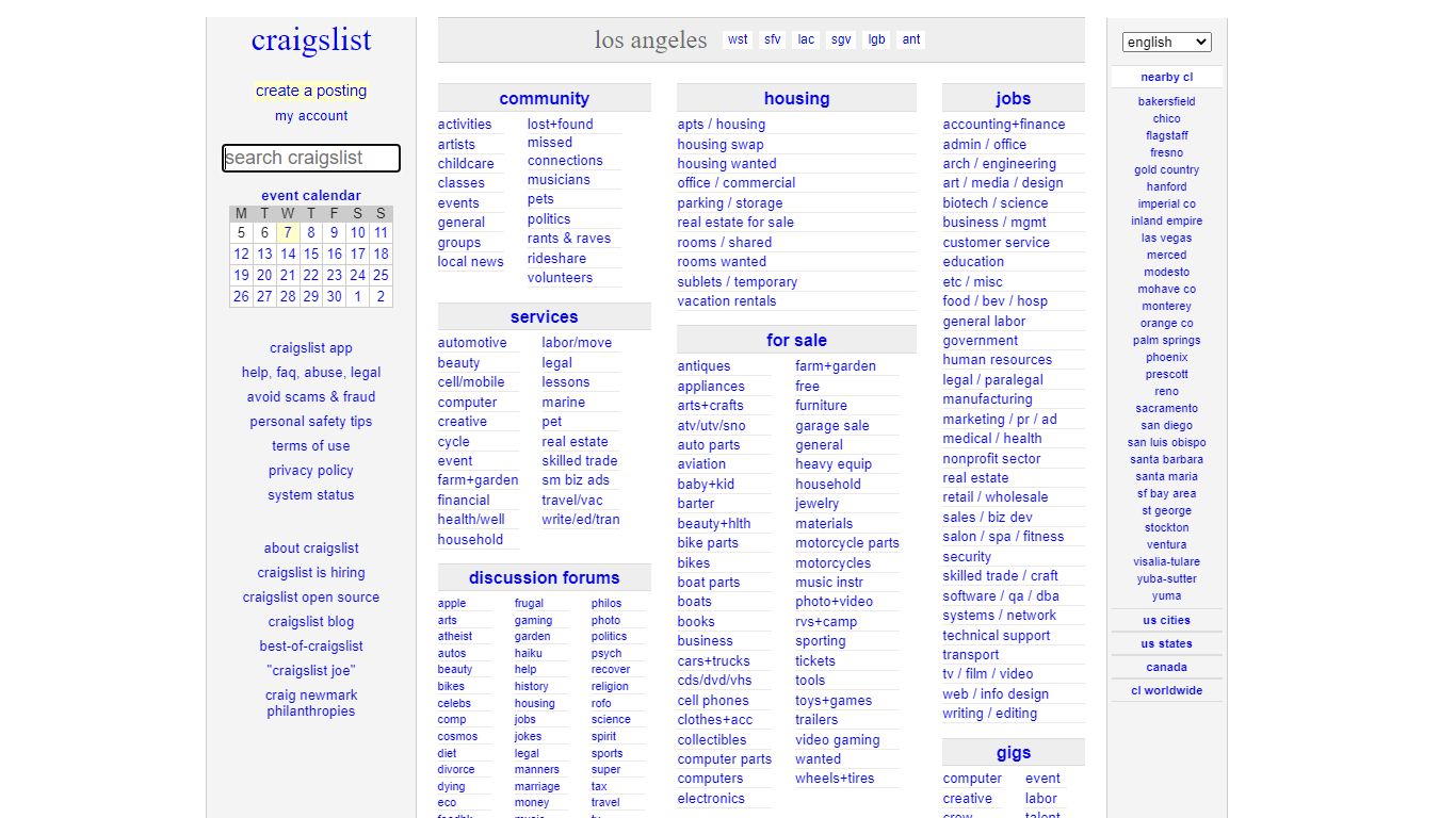 craigslist: los angeles jobs, apartments, for sale, services, community ...